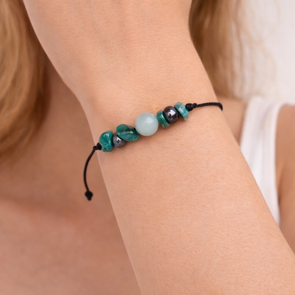 Amazonite and Hematite Crystal Adjustable Bracelet